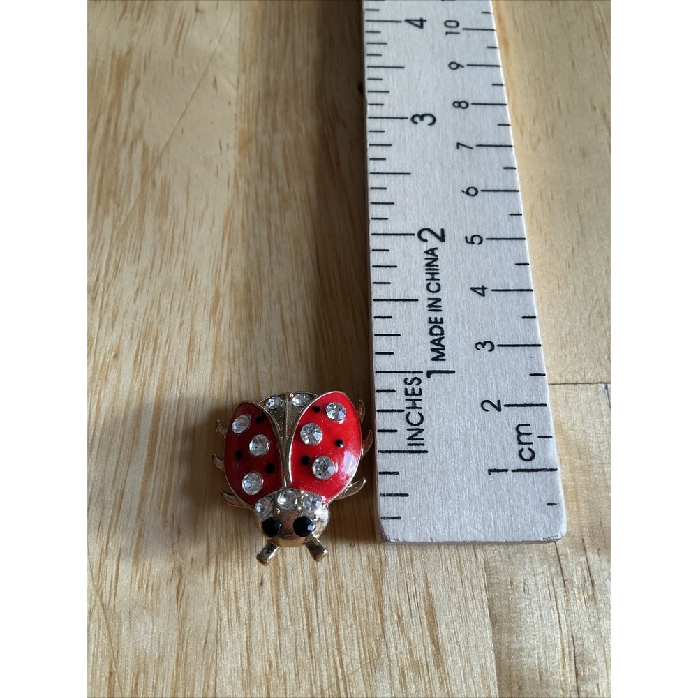 Costume Vintage Red Lady Bug Rhinestone Pin